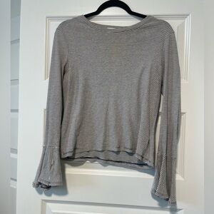 Ro & De Black and White Striped Bell-Sleeve Long Sleeve Top